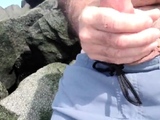 Jerking off on public beach-Big Cum Shot-Hairy Bear