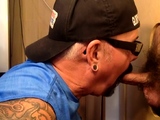 Inked gloryhole DILF sucks 4 mouthjizz