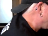 Old DILF sucks cock in gloryhole at home