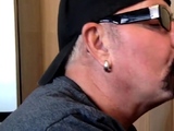 Real gloryhole BJ DILF sucks in closeup