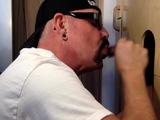 Deepthroating gloryhole DILF eats cock